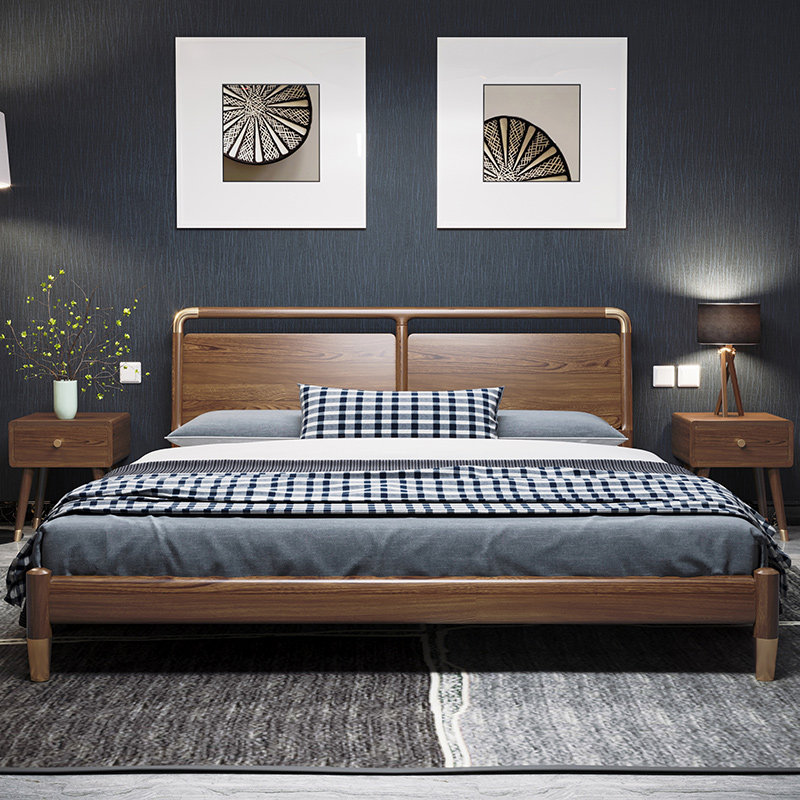 Nordic solid wood bed modern minimalist light extravaganza 1 8 m double bed main sleeper white wax wood 1 5 m wedding bed day style furniture