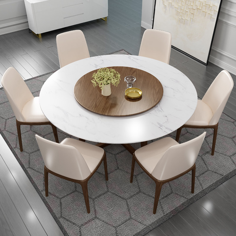Nordic marble round dining table and chairs combined modern minimalist home solid wood round table with turntable dining table dining table