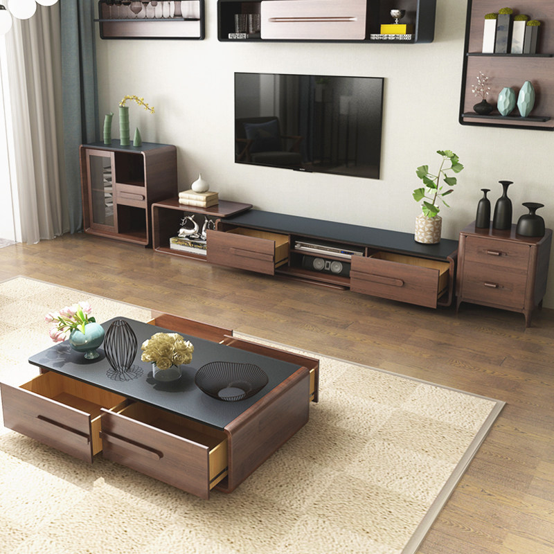 Nordic burning stone coffee table TV cabinet combination set modern minimalist living room marble coffee table small apartment floor cabinet