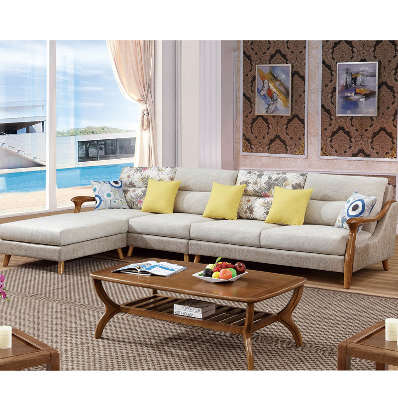 Nordic solid wood living room fabric sofa combination modern minimalist size apartment latex fully assembled removable washable cloth sofa