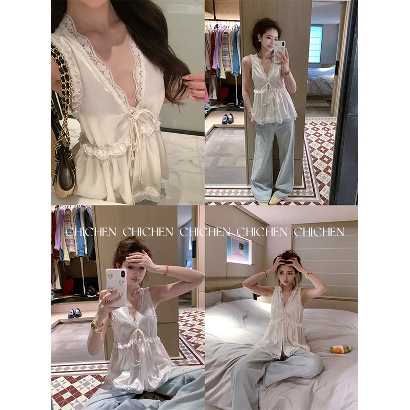 Chichen- Chol*E Heavy Industry Mulberry Silk Textured Lace Top