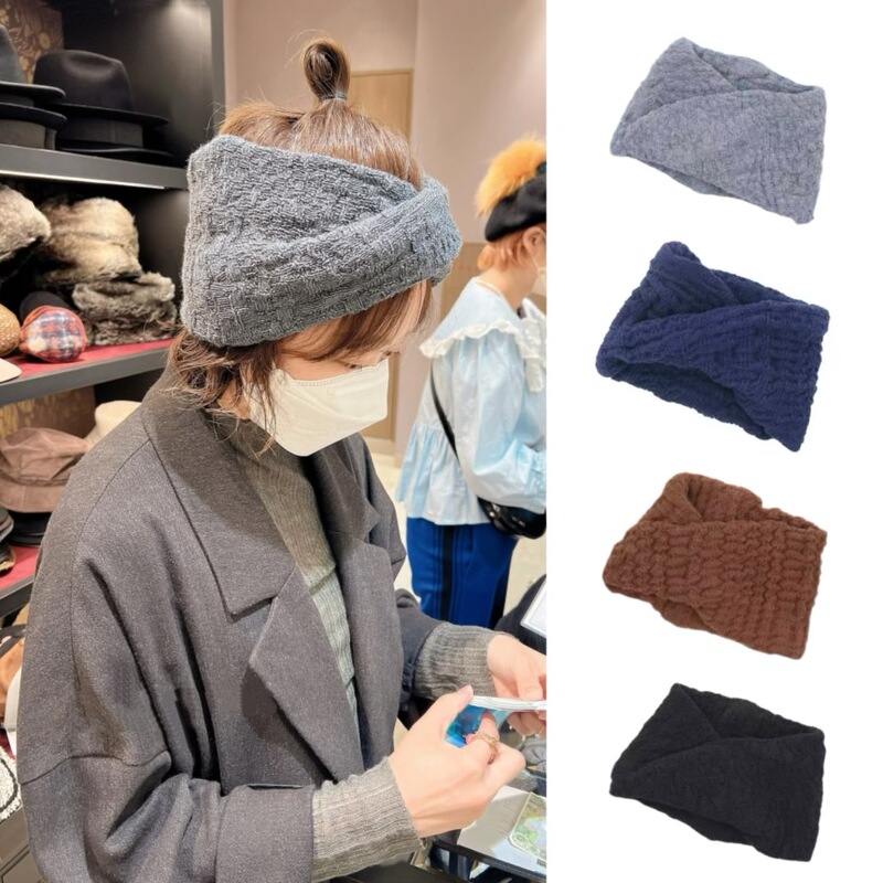Jin Chen Style Japanese Knitted Headband Hair Accessory for Daily Wear, High Cranial Top Cross Headscarf Hat Head Wrap for Women