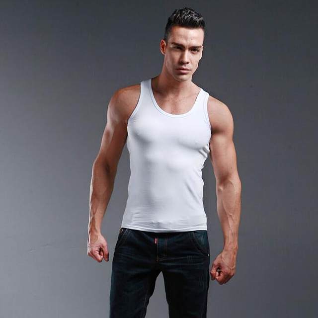 Customized men's Fitness tight purple round neck vest pure cotton sweat vest solid color underwear slim base