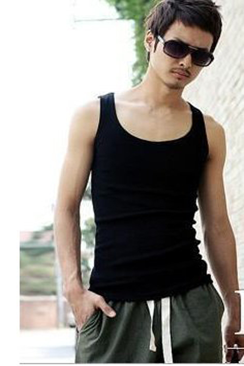 Áo vest nam cổ chữ U mỏng, cổ tròn, áo thun cotton nam Hàn Quốc phiên bản cổ thấp màu đen - Lót áo 3 lỗ