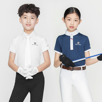 Childrens equestrian t-shirt equestrian jacket blouses male and female child equestrian short-sleeved POLO shirt horseback riding suit 8-size dragon