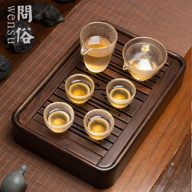 Water Storage Tea Tray Home Brief Black Sandalwood Tea Tray Solid Wood Trays full set Gongfu Tea Tea Cup Suit Small-Taobao