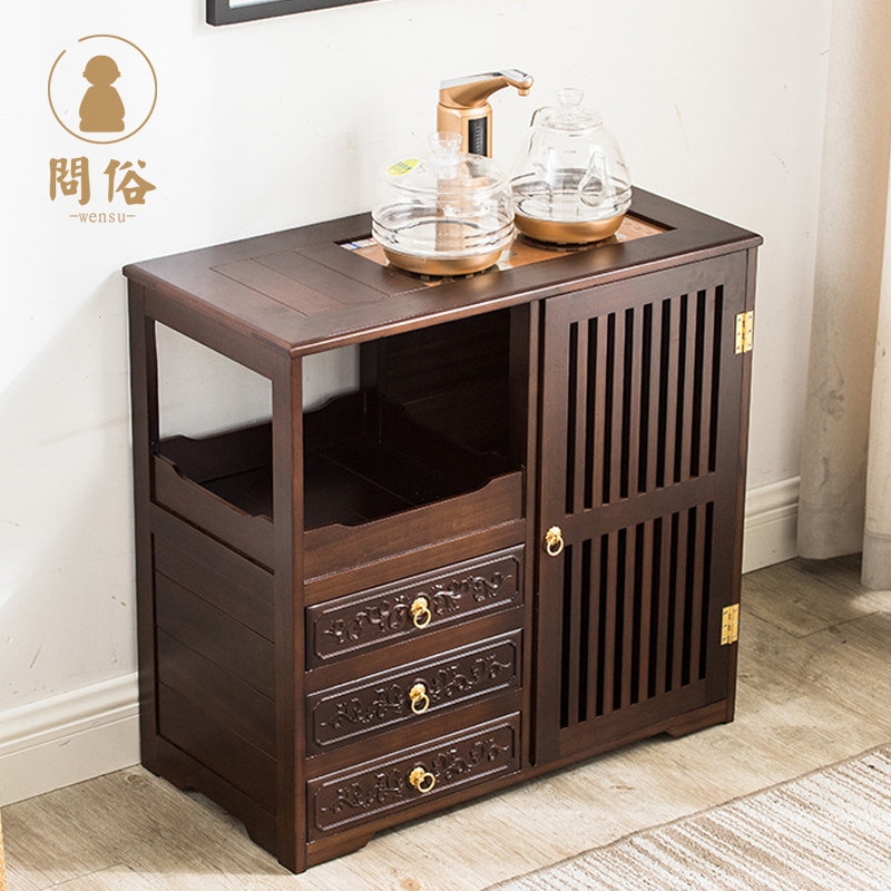 Flowers Pear Wood Tea Water Cabinet Solid Wood Tea Tray Mobile Tea Car New Chinese Tea Table Domestic Tea Table Home Tea Set of tea set