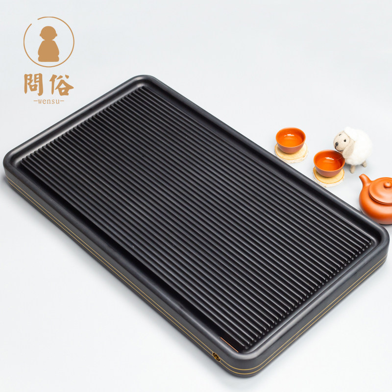 Electric tea plate Germany modern simple whole piece of solid wood tea tray household tea foam tea table black material copper side