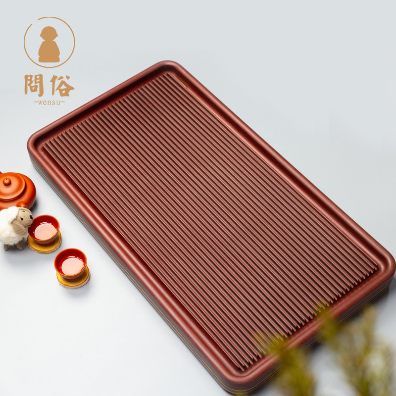 Creative electric wood tea tray inlaid with bronze edge German red material 32 modern home minimalist tea set tray tea sea drainage-Taobao