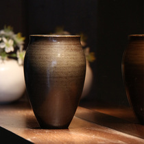 Qian Mu en Chinese style coarse pottery jar simple retro flower arrangement dried flower ceramic vase home decoration ornaments
