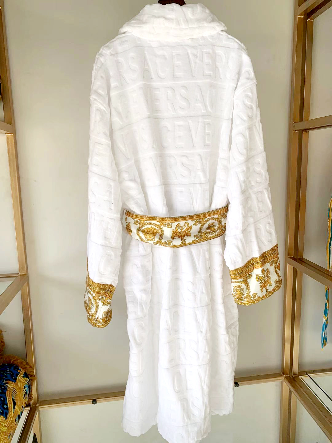 Pure cotton jacquard bathrobe terry cloth luxury home clothes warm light luxury pajamas trendy brand nightgown solid color long-sleeved robe