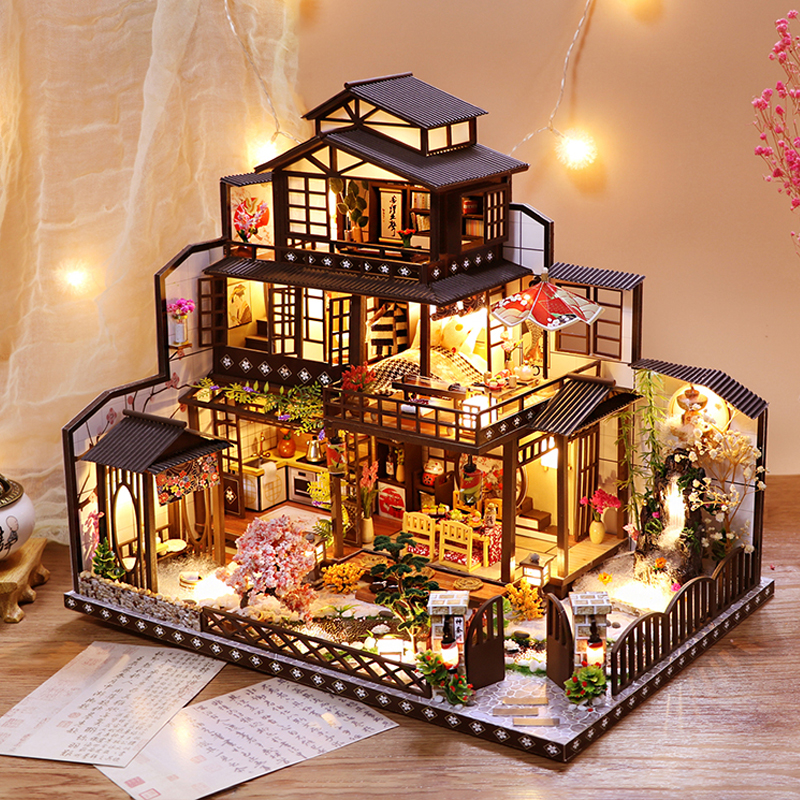 Hongda Ancient Capital Mochizuki diy hut Japanese-style antique villa large handmade house model birthday gift