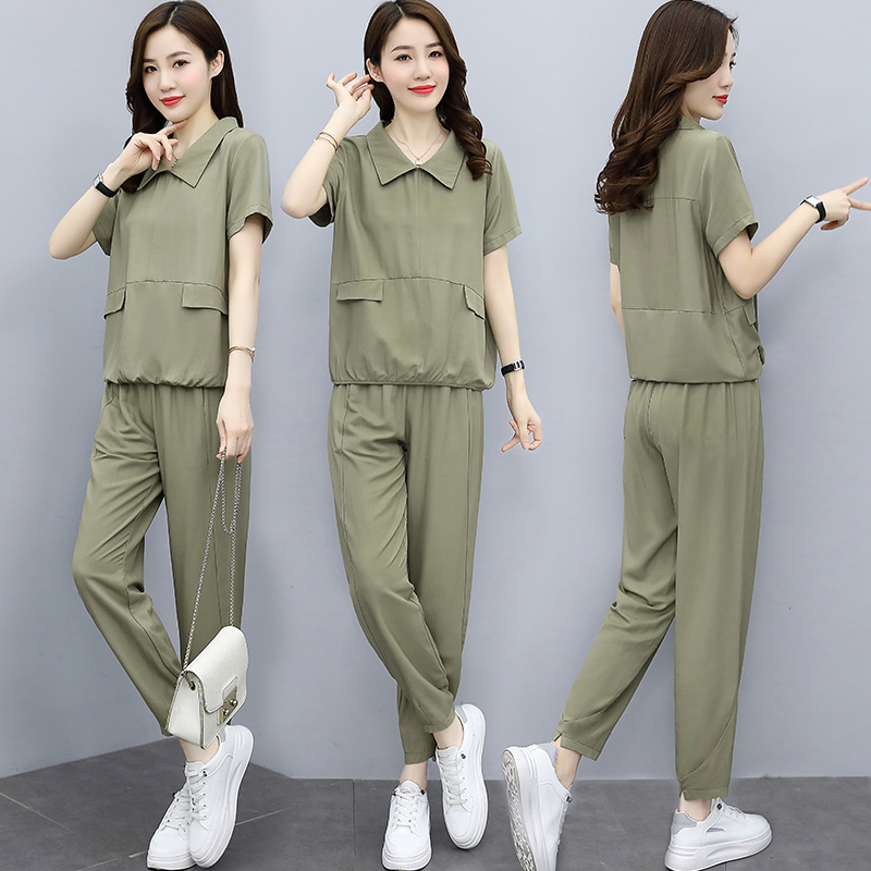 Young Moms Suit 2022 Summer New Fashion Loose Big Code Casual Ocean Air Display Slim Sport Two Sets 