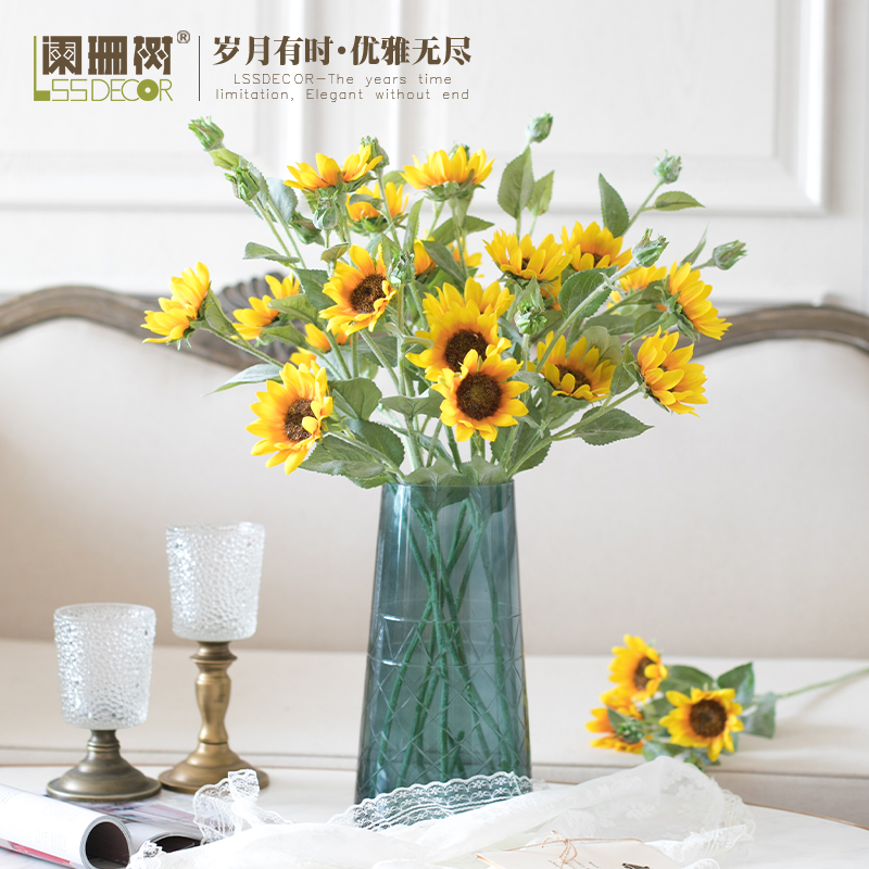 Nordic Fake Flower Emulation Flower Desktop Suit Pendulum Pieces Single Branches To Yang Sunflower Silk Flowers Living-room Decoration Home Furnishing