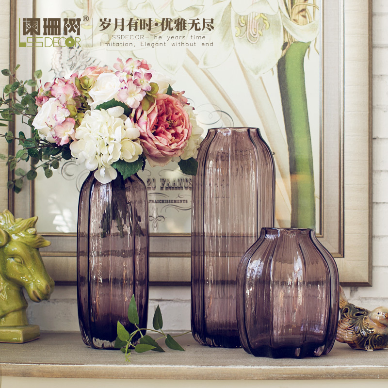 Large Purple Glass Vase with Ripple Pattern for Flower Arrangement and Hydroponics, Decorative Craft Piece