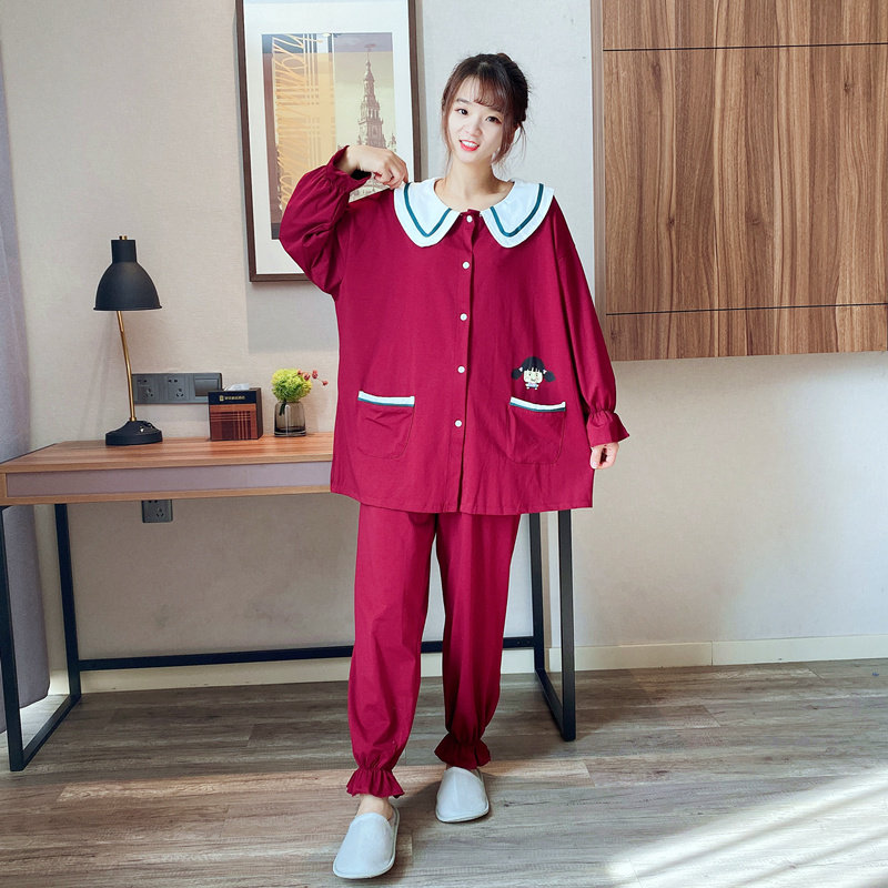 Gaffer increase code cute cardiovert pure cotton pyjamas woman spring and autumn long sleeves fat MM200 Loose Furniture Suit-Taobao