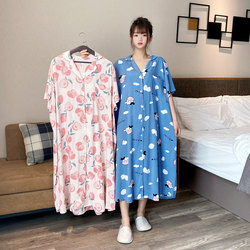 cardigan plus size nightgown for women summer style Korean short-sleeved ບາງ cotton pajamas dress fat mm ວ່າງເຄື່ອງແມ່ບ້ານ