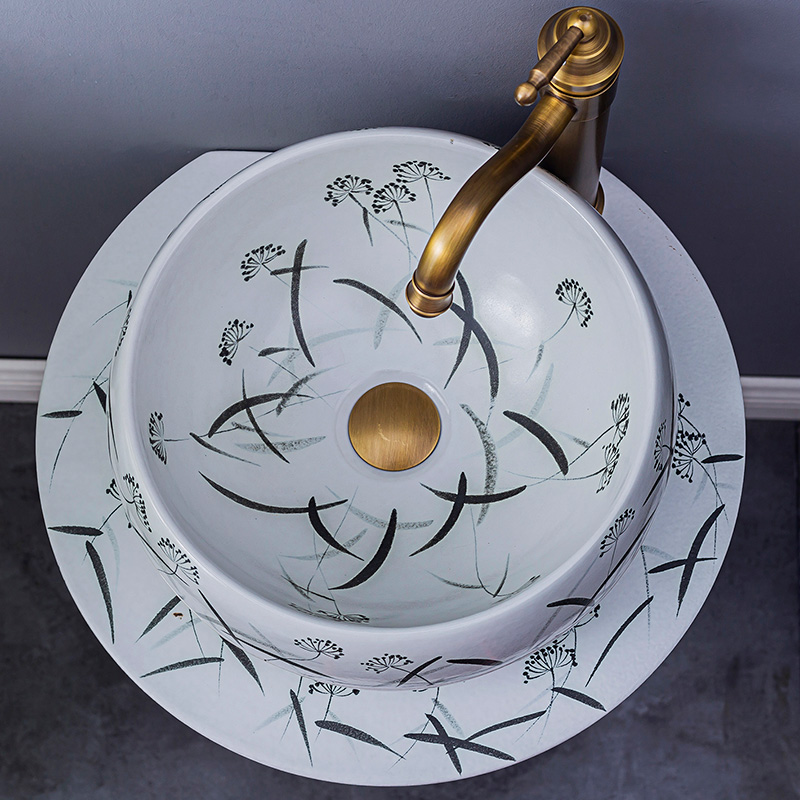 Household lavabo floor pillar basin courtyard balcony toilet stage basin integrated basin ceramic sinks. 4