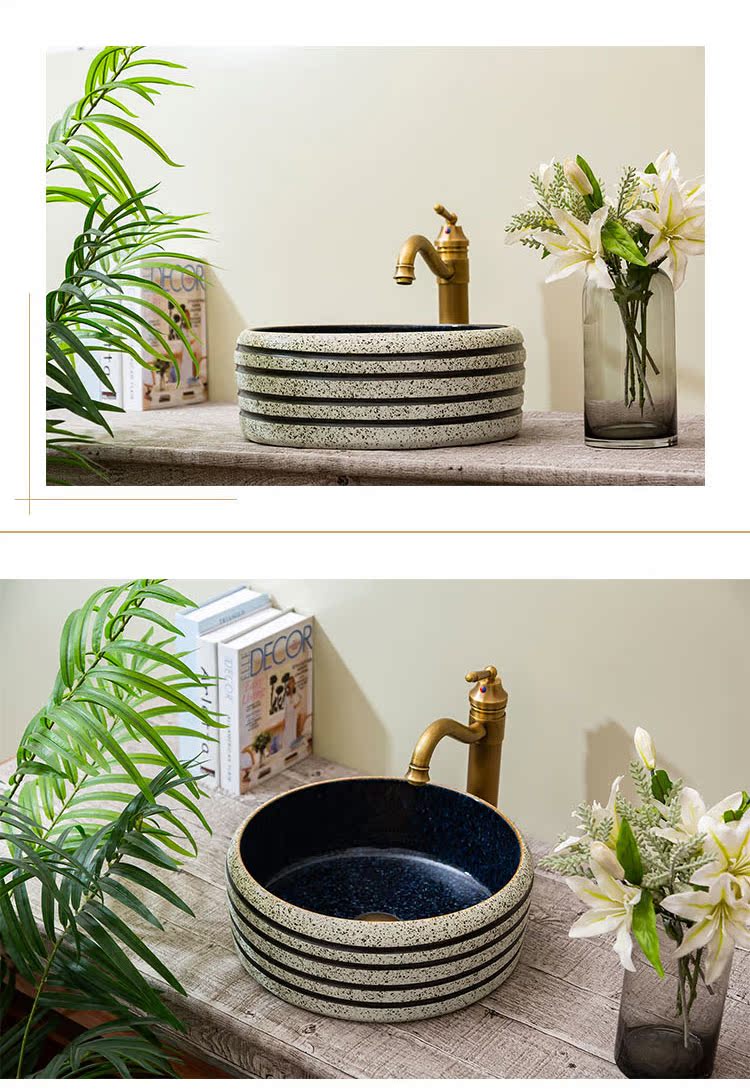 Jingdezhen ceramic art basin home stage basin circular spillway hole retro lavatory toilet lavabo