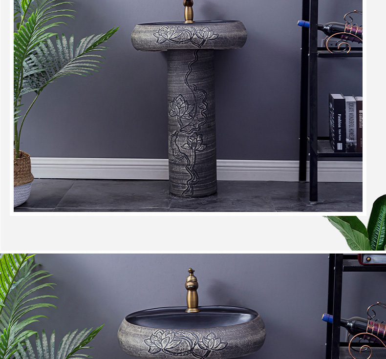 Household lavabo floor pillar basin courtyard balcony toilet stage basin integrated basin ceramic sinks 8