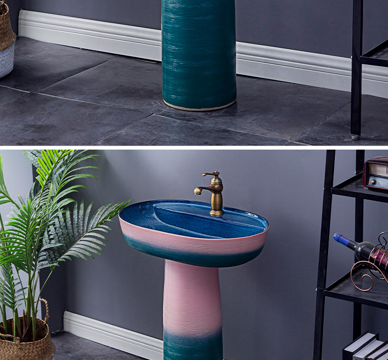 Household lavabo floor pillar basin integrated courtyard balcony basin bathroom ceramic lavatory 1 basin