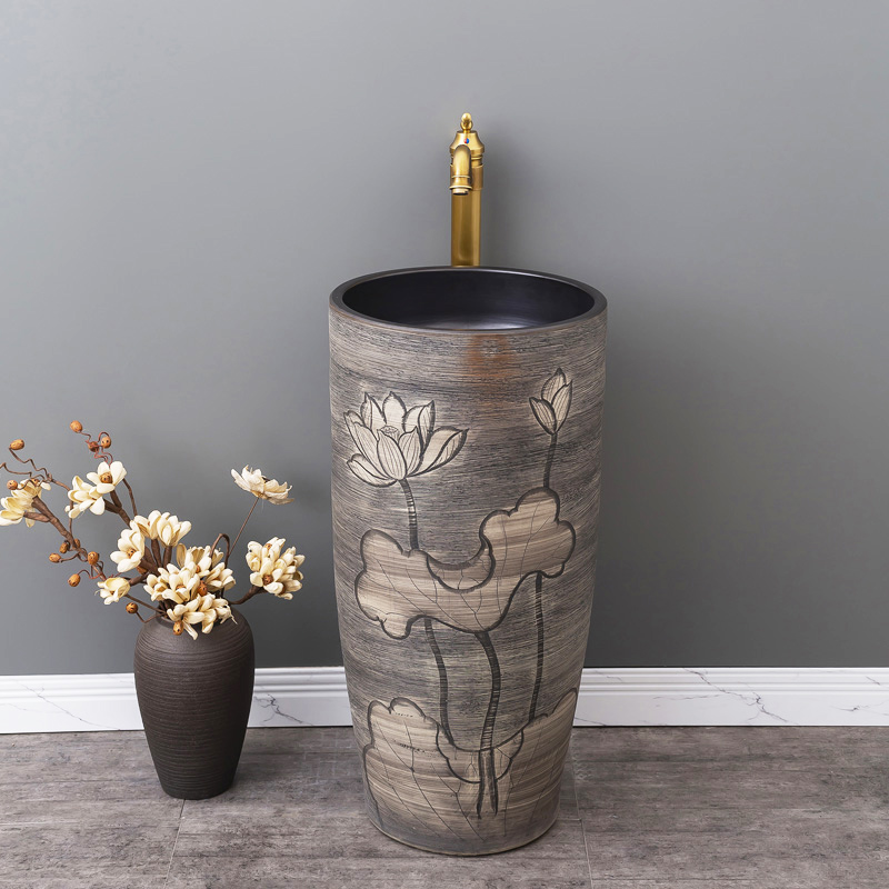 Chinese retro column washbasin outdoor courtyard floor-to-ceiling one column basin home powder room washbasin