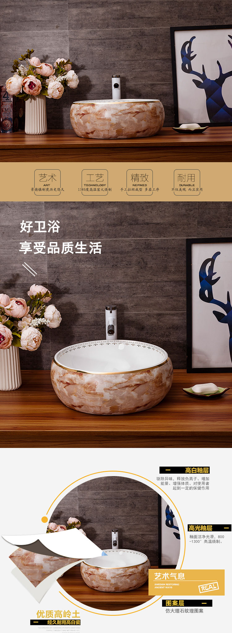 Imitation of marbling square European archaize ceramic stage basin bathroom wash a face to the balcony sink basin of art