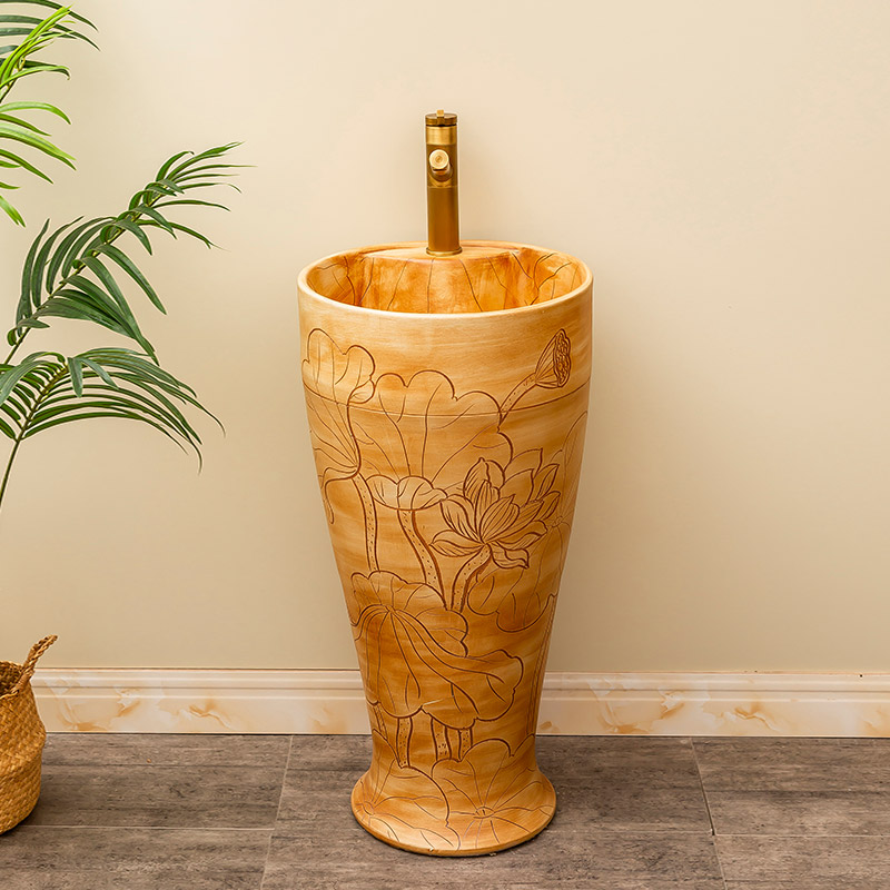 One - piece pillar carved lotus ceramics basin floor balcony is suing household toilet lavabo lavatory