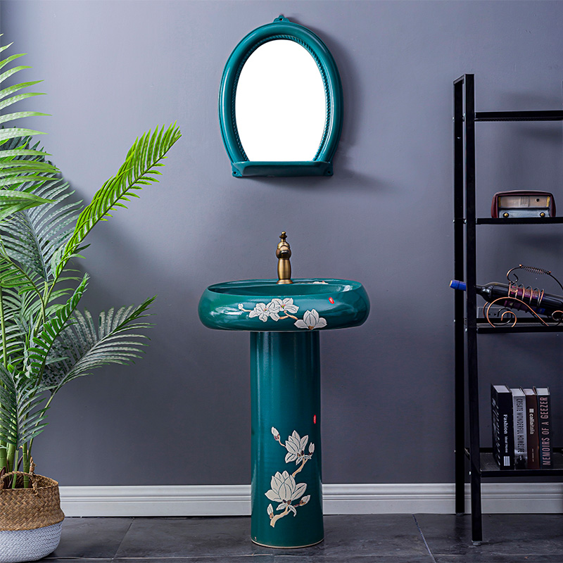 Household lavabo floor pillar basin courtyard balcony toilet stage basin integrated basin ceramic sinks. 2
