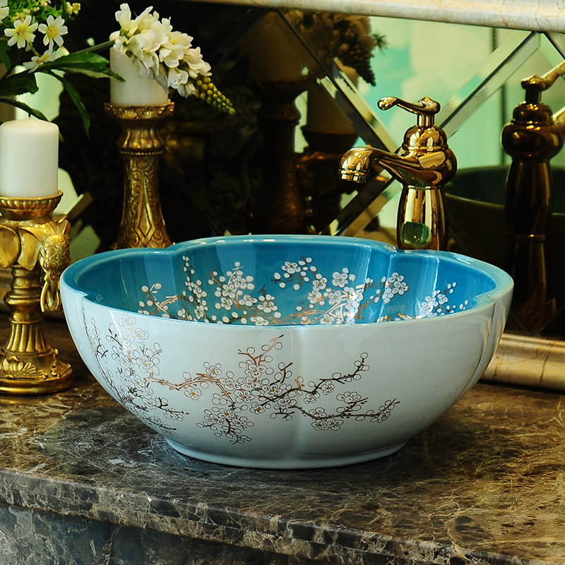 Spring rain of jingdezhen ceramic art basin petals in Europe and the contracted the stage basin sinks the sink basin