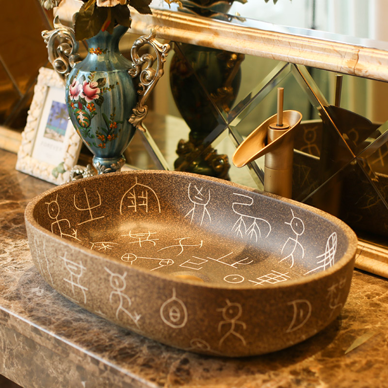 Jingdezhen rain spring basin art ceramic stage basin balcony household lavatory elliptic toilet lavabo