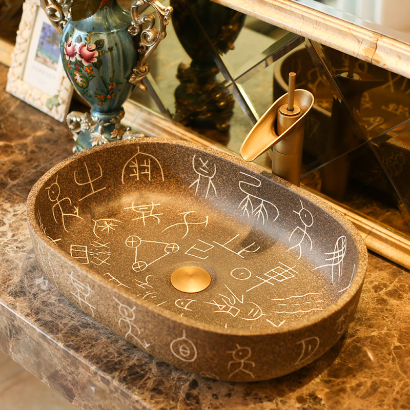 Jingdezhen rain spring basin art ceramic stage basin balcony household lavatory elliptic toilet lavabo