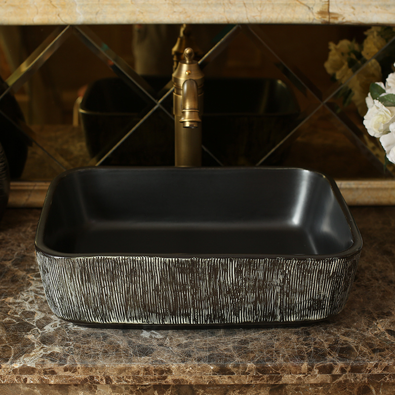 Jingdezhen ceramic stage basin square carved antique toilet lavatory sink glaze increased thickening