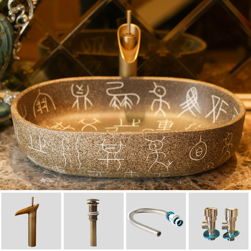 Jingdezhen rain spring basin art ceramic stage basin balcony household lavatory elliptic toilet lavabo