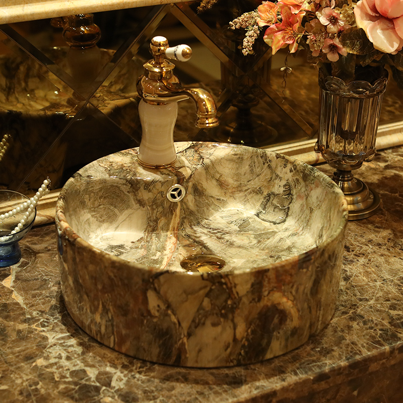 Spring rain ceramic art stage basin bathroom round European archaize lavabo contracted household bathroom sinks
