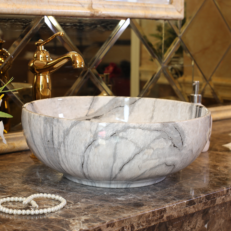 Jingdezhen ceramic stage basin art round the pool that wash a face European toilet lavabo, imitation marble pattern