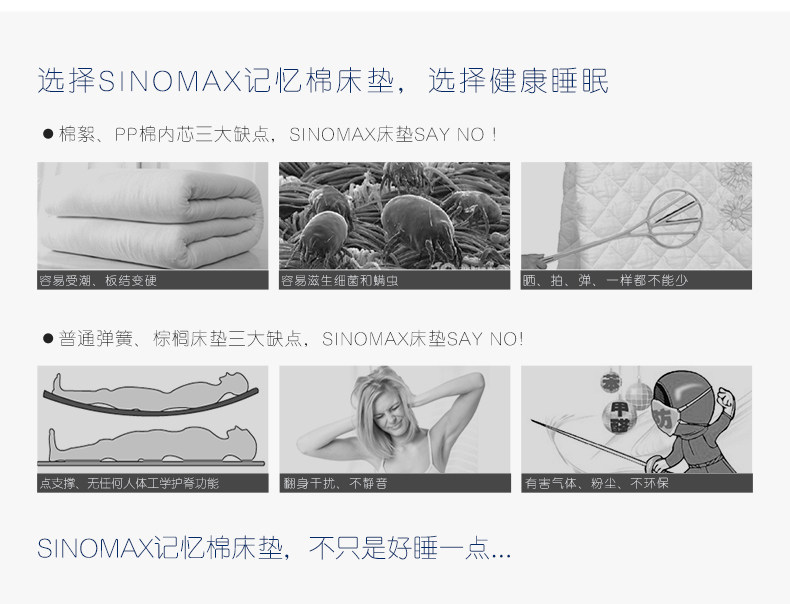Матрац sinomax赛诺床垫天睿记忆棉有机薄床垫慢回弹5cm保护脊椎