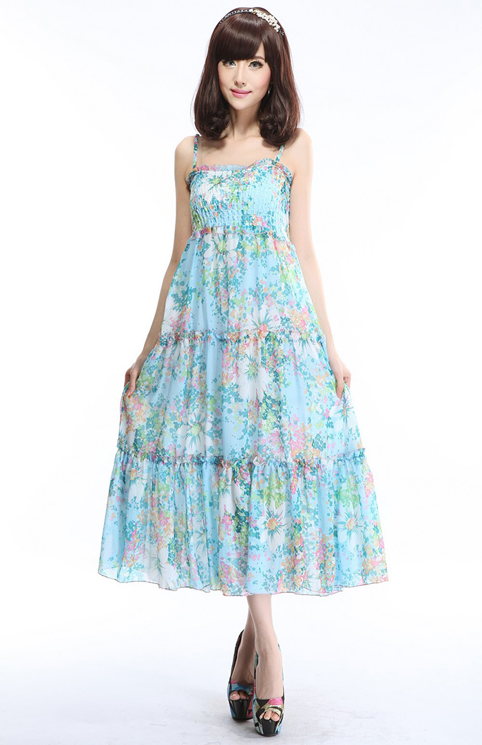 Mùa hè boho đi biển bên bờ biển váy voan hoa kích thước lớn sling váy đầm đu lớn - Sản phẩm HOT đầm cưới