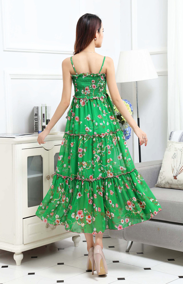 Mùa hè boho đi biển bên bờ biển váy voan hoa kích thước lớn sling váy đầm đu lớn - Sản phẩm HOT đầm cưới