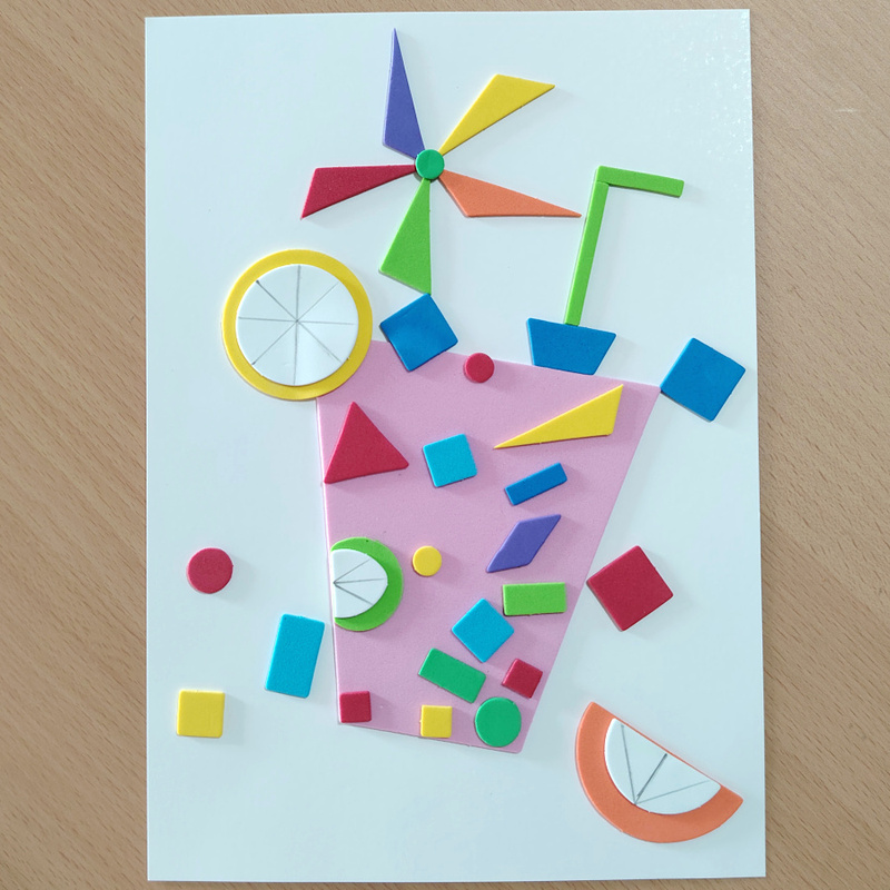 Free Cardstock Xiaohongshu Influencer Collage Art Summer Ice Drink Cup Children's Geometric Shapes Creative Hand-Drawn Poster