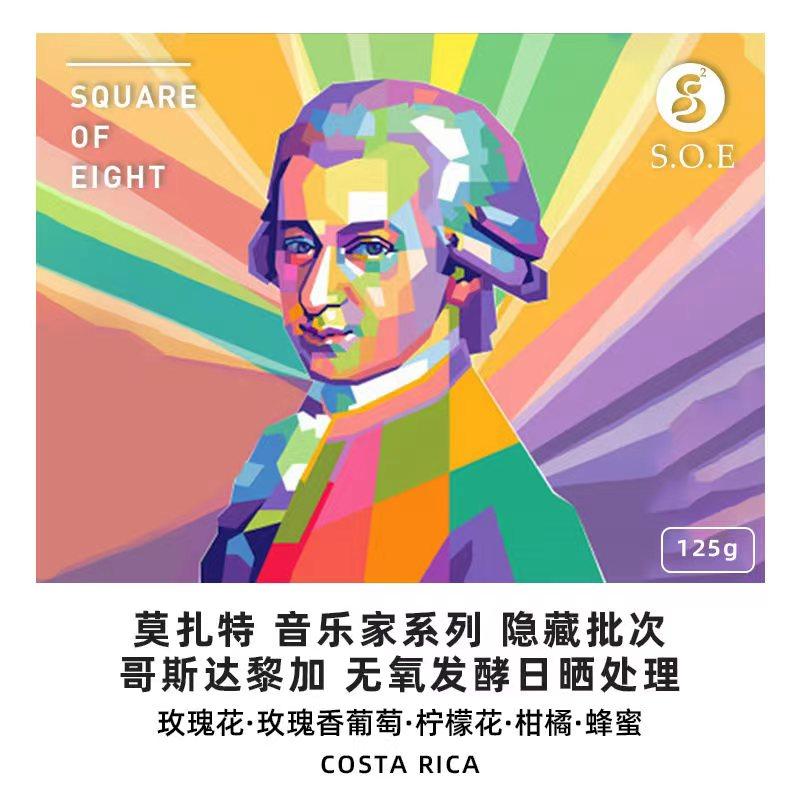 Eight squared Mozart Costa Rican musician boutique handmade freshly baked single pint coffee beans 125g