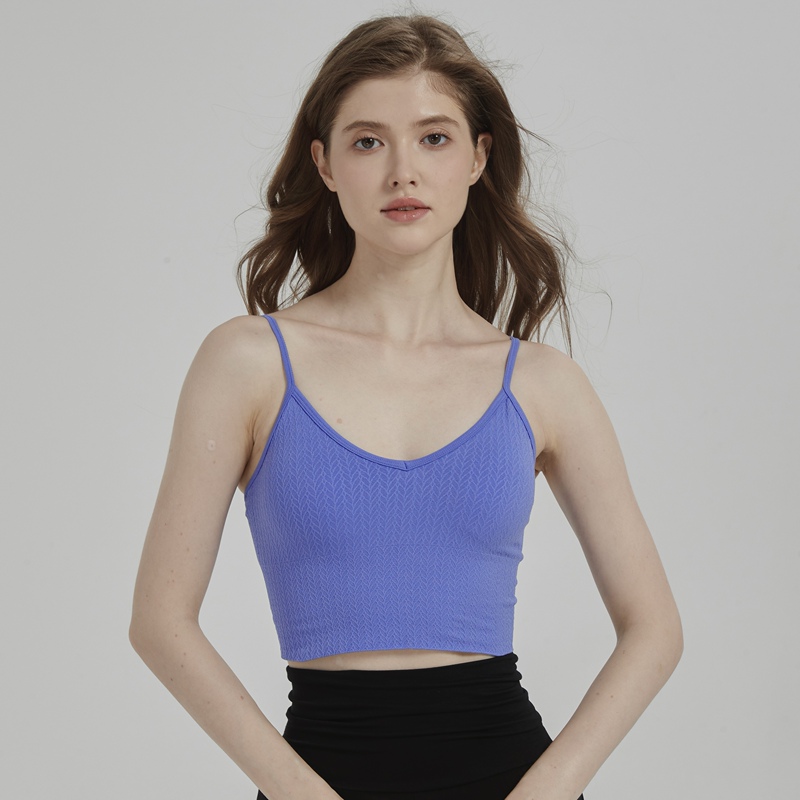 Mimiuomi Wheat Grain Pattern Comfortable Stretchy Sports Fitness Camisole Bra with Chest Pads Yoga Tank Top Inner Wear