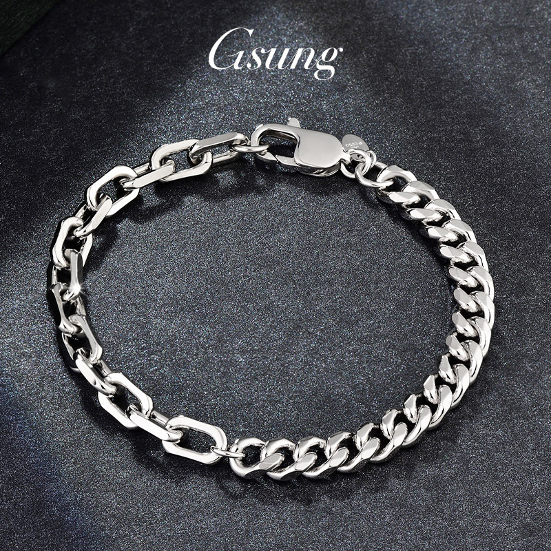 Gsung Pure Platinum Bracelet for Men Pt950 Unisex Ab Bracelet Cross Chain Pure White Gold Women's Bracelet Cuban Chain