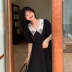 Áo cổ lọ kiểu Pháp retro màu đen mùa hè 2020 phiên bản mới của Hàn Quốc kiểu Hepburn eo thon váy đầm - Cộng với kích thước quần áo