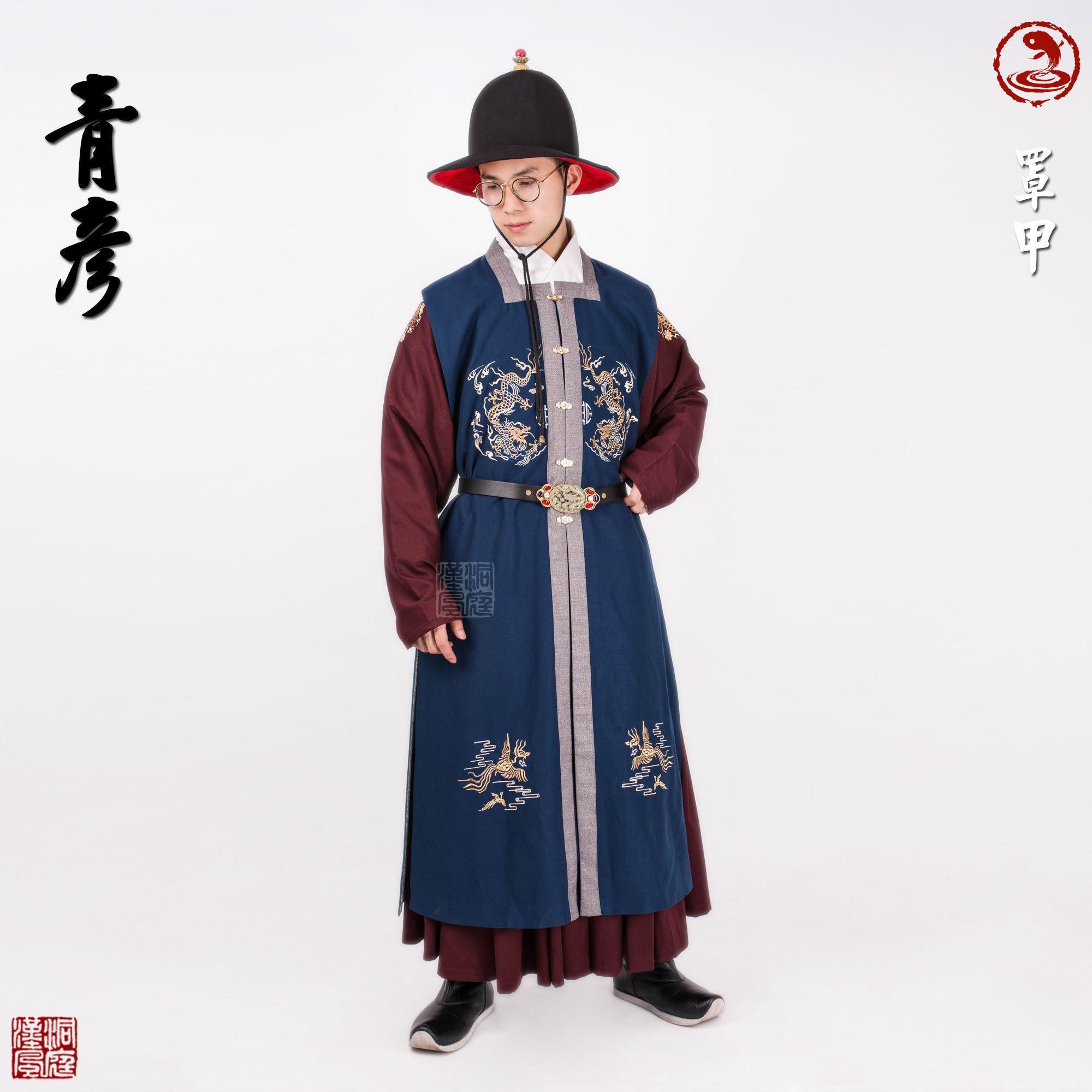 (Dongting Han style Hanfu) dark blue python pattern embroidered bright armor (Qingyan) (hangli)