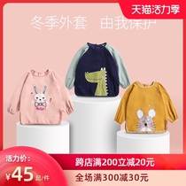Baby eating jacket bib Autumn and winter anti-wear childrens corduroy apron protective clothing waterproof and anti-dirty long-sleeved outer wear