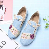 Summer new Hanfu with retro Chinese style national style embroidered shoes old Beijing cloth shoes flat linen womens shoes