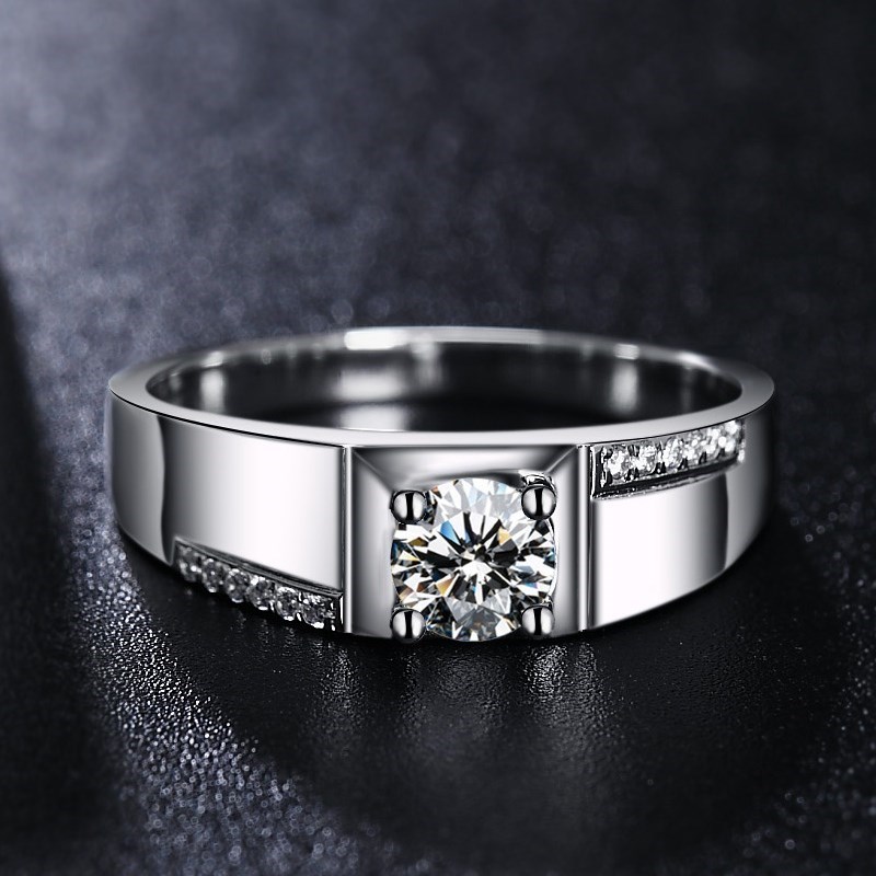 Chow Tai Fook Pt950 platinum ring Men's diamond ring 18K white gold diamond wedding ring Simple light luxury men's ring