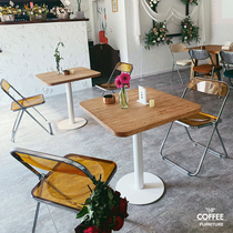Net red pop tea shop American LOFT solid wood White small round table Cafe dining commercial table small square table