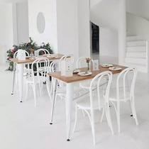 Net Red LOFT Industrial Wind metal retro solid wood table and chair combination European commercial small square table Hamburger Shop Small table